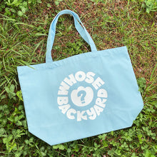 Load image into Gallery viewer, Sky Blue + White Whose Backyard Logo Canvas Tote Bag
