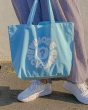 Load image into Gallery viewer, Sky Blue + White Whose Backyard Logo Canvas Tote Bag
