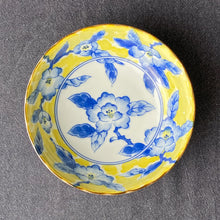 Load image into Gallery viewer, Yellow + Indigo Floral Mino Ware Japanese Vintage Plate
