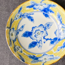 Load image into Gallery viewer, Yellow + Indigo Floral Mino Ware Japanese Vintage Plate
