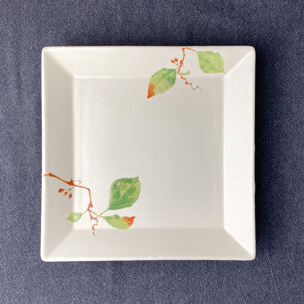 Leaf Motif Square Japanese Vintage Plate